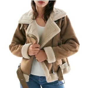 Zara Double-Faced Suede and Sherpa Buckle Jacket in Brown